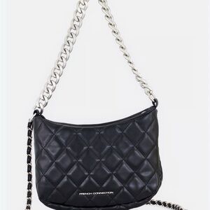 French Connection Black Quilted Shoulder Bag Elizabeth diamond